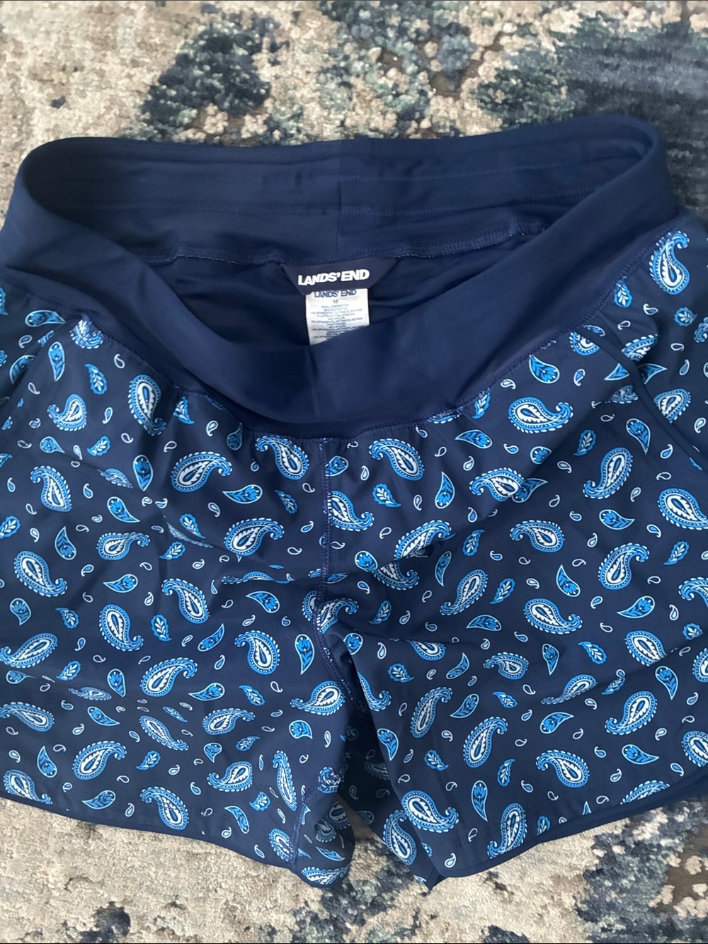 Lands' End Navy Paisley Athletic Shorts